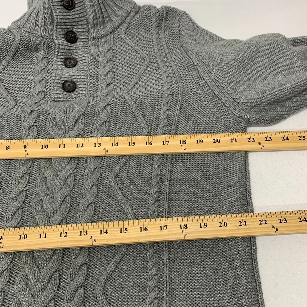 Celio Gray Cable Knit Mock Neck Quarter Button Sweater Men XL Cotton Blend